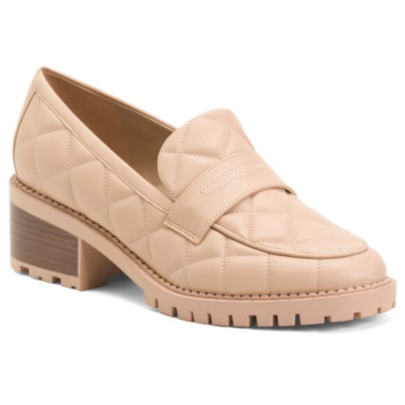 MARC FISHER Dantea Quilted Heeled Loafers Block Heels Lug Sole Nude 7.5 New Box - Picture 1 of 4